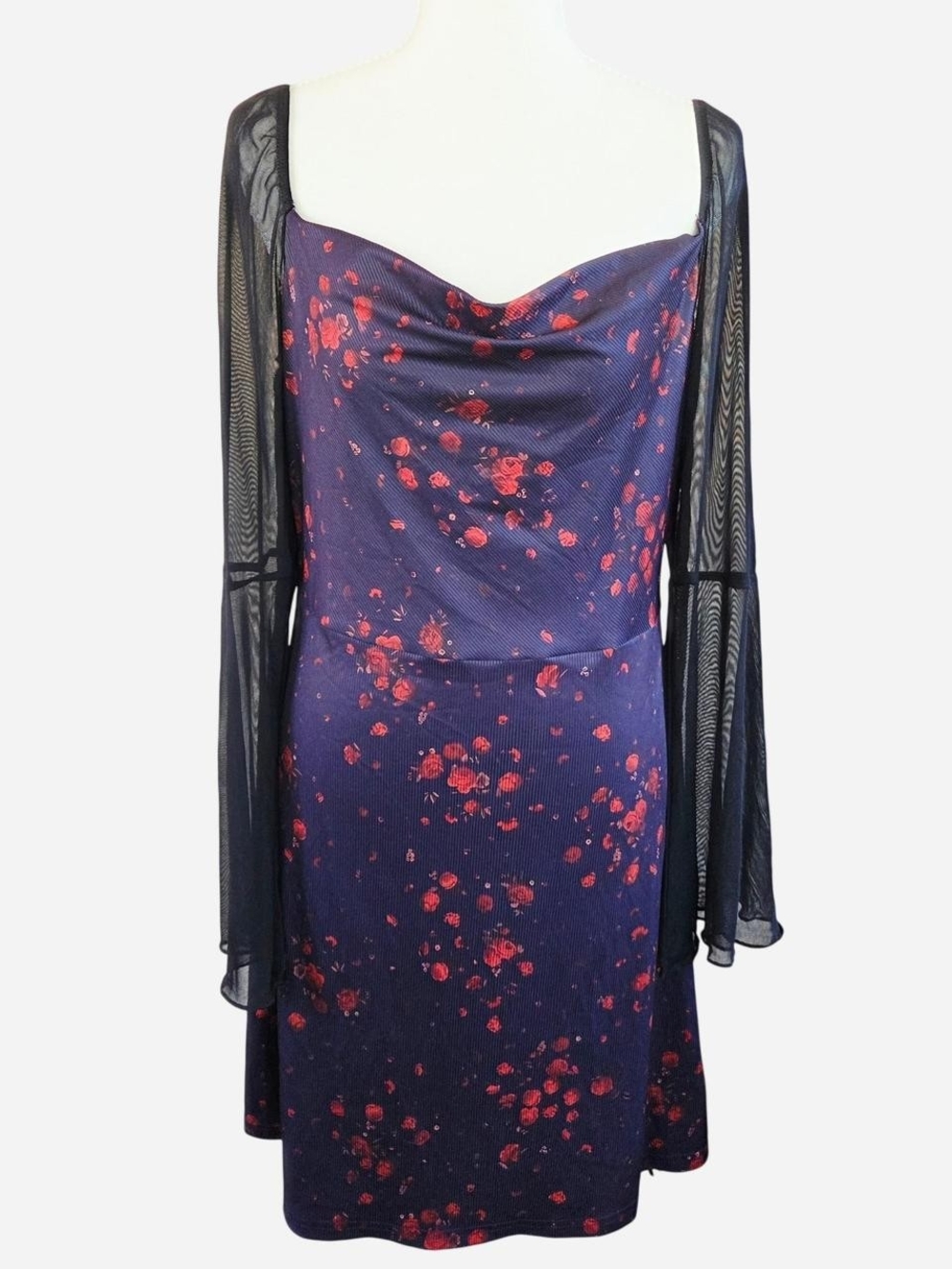 Cider witchy purple dress mesh overlay flare sleeves floral whimsigoth NWT XL